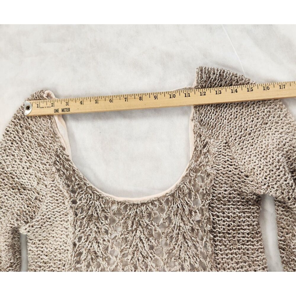 Free People Womens Open Knit Sweater Medium Boho Layered Gauze Tunic - Picture 10 of 14